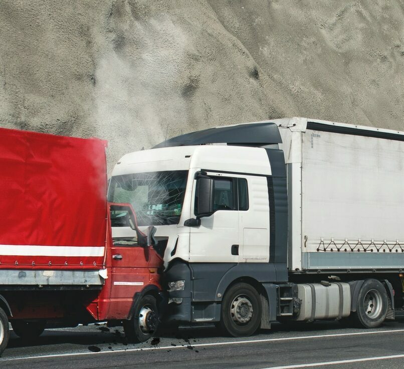 Frontal collision between two trucks