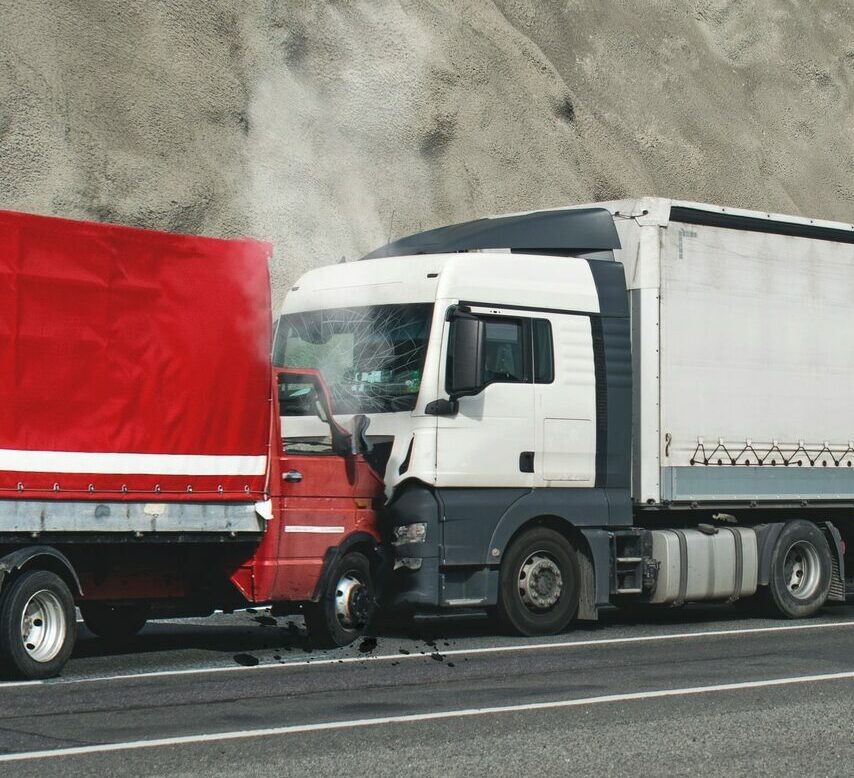 Frontal collision between two trucks