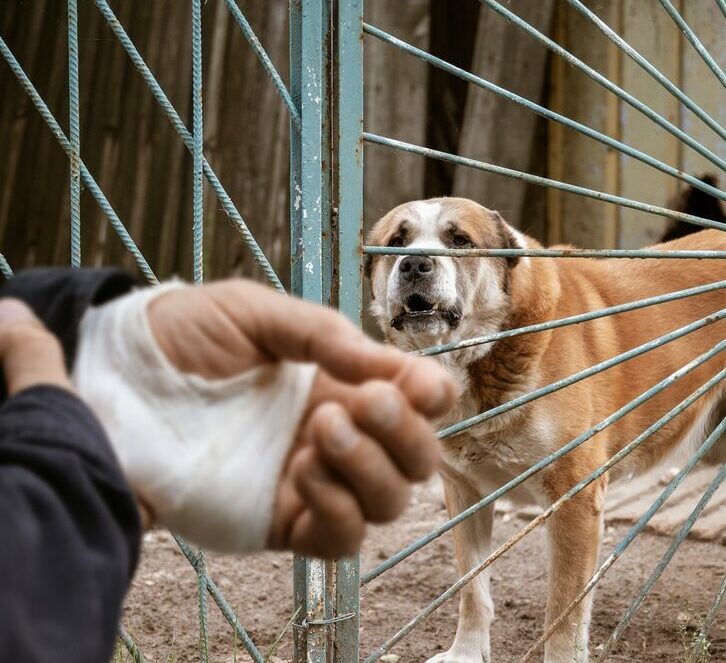 Bandaged human hand after dog bite